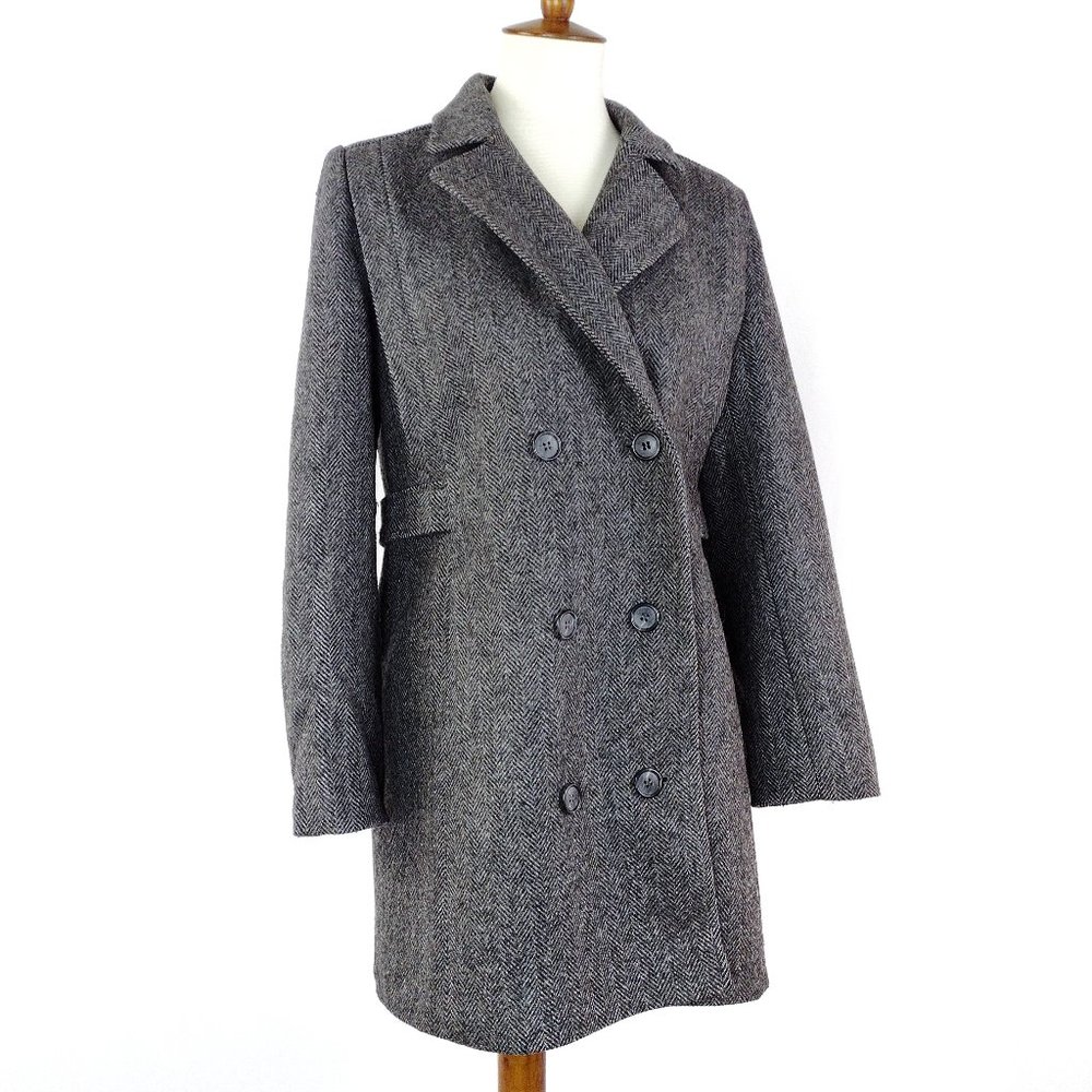 Vintage Gray Wool Herringbone Pea Coat Small